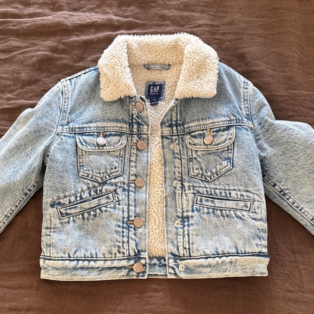 GAP Kids Light Blue Denim Jacket with Cream Sherpa